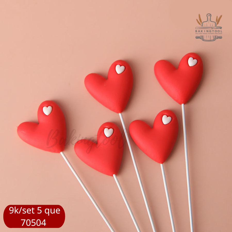 SET que cắm 5 tim Silicon trang trí bánh