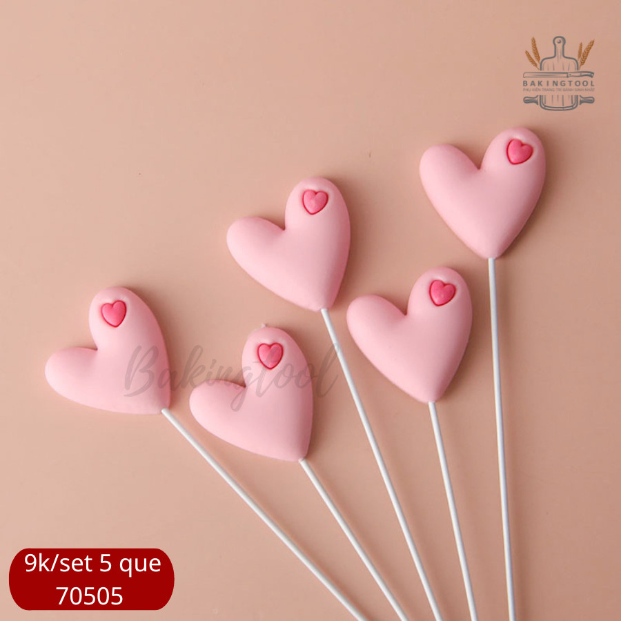 SET que cắm 5 tim Silicon trang trí bánh