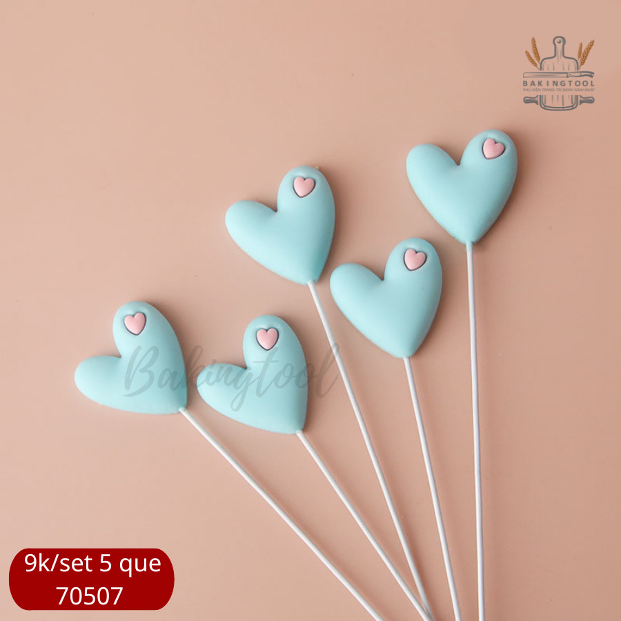 SET que cắm 5 tim Silicon trang trí bánh