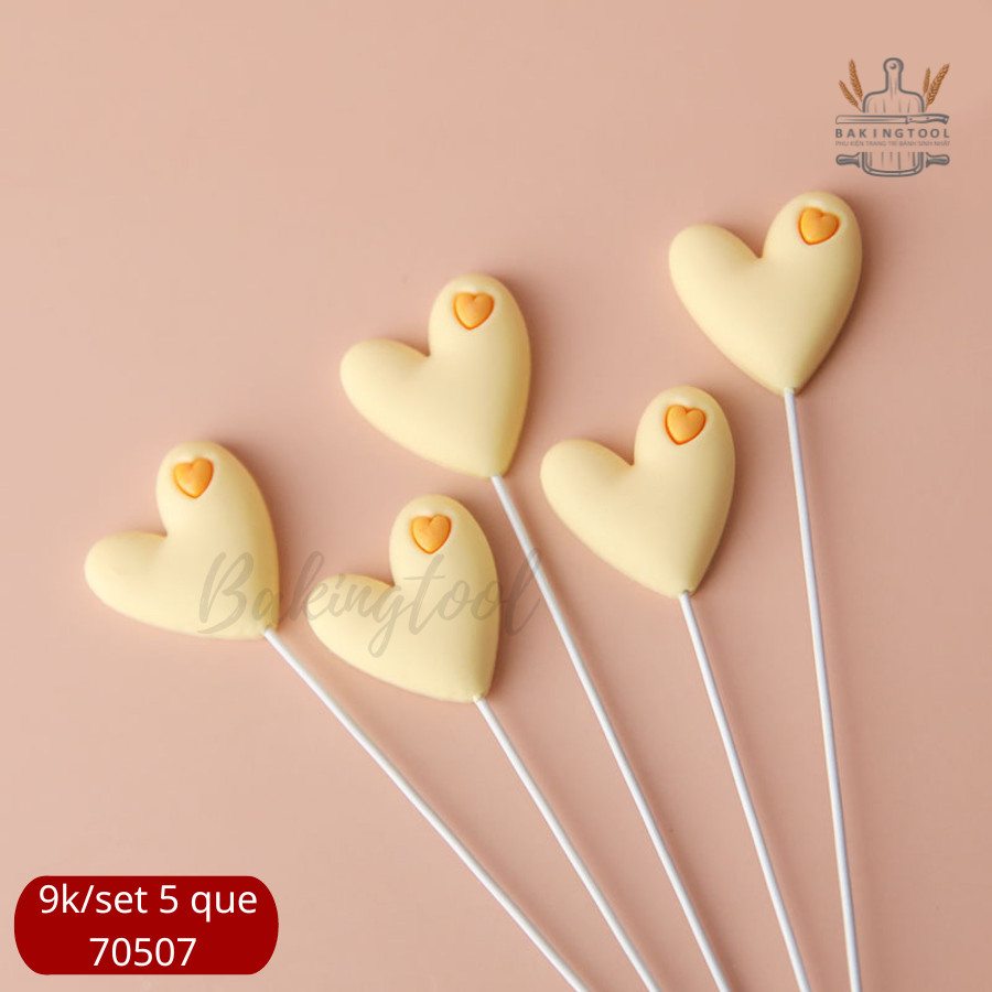 SET que cắm 5 tim Silicon trang trí bánh