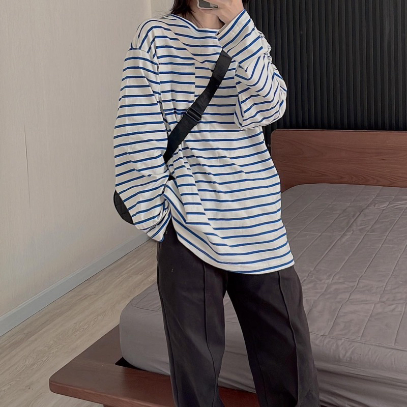 Áo thun tay dài form rộng, áo phông dài tay unisex sọc ngang