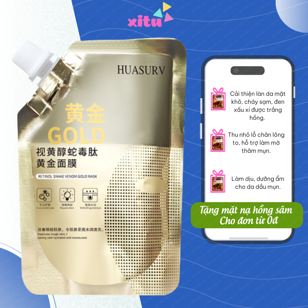 Mặt nạ lột vàng HUASURV - Mặt nạ dưỡng trắng da, mờ thâm, chống lão hóa, mờ thâm, giảm nám sạn, da căng bóng trẻ đẹp
