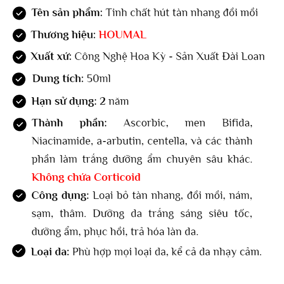 Tinh chất hút tàn nhang đồi mồi HOUMAL, làm sạch tàn nhang, xoá tan đồi mồi