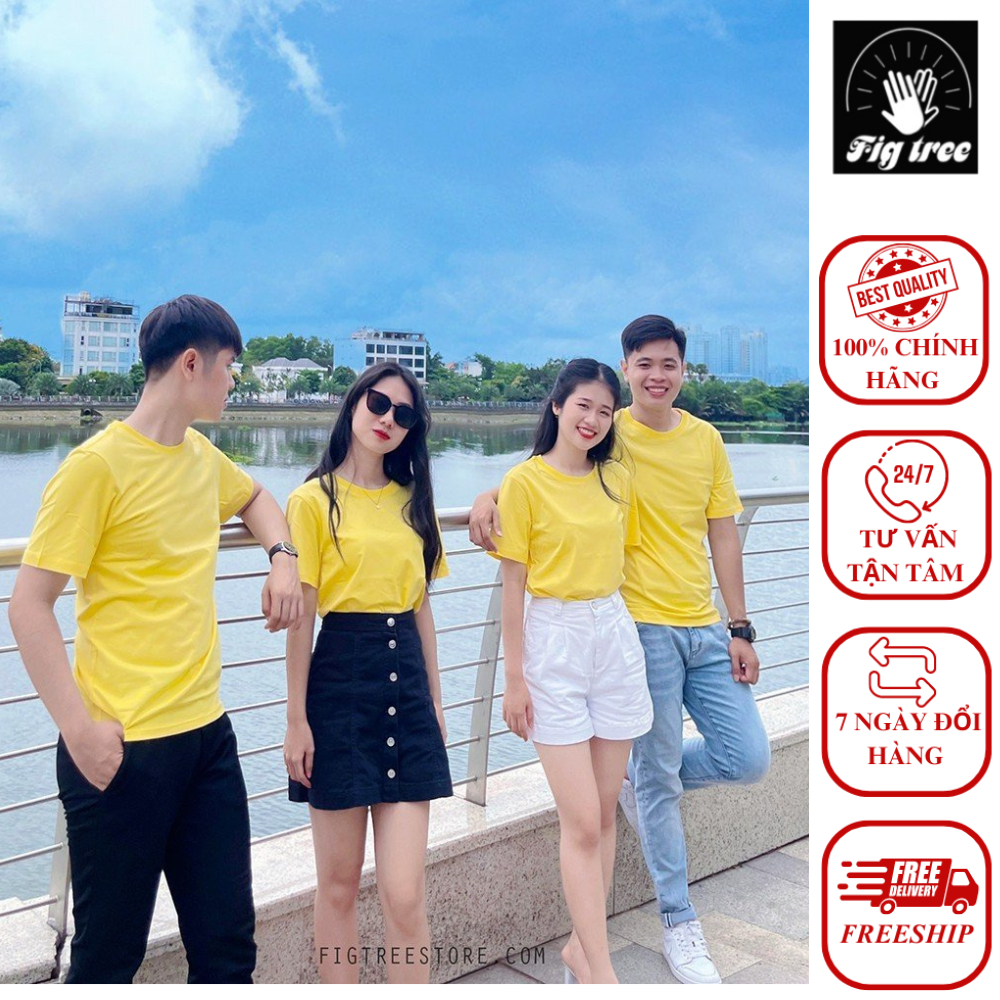 Áo Thun Đôi Unisex Màu Vàng Nam Nữ FIG TREE Chất Cotton Dày Dặn