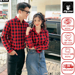Áo Sơ Mi Cặp FIG TREE Caro Đỏ Đen 122A Mới Về Siêu Hot (full size đến 100kg)