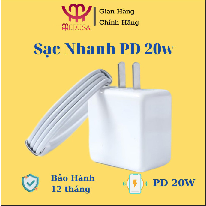 Bộ Củ Cáp Sạc Nhanh PD 20W, Cam Kết Tốc Độ Sạc, Bảo Hành 12 Tháng,Phụ Kiện MEDUSA