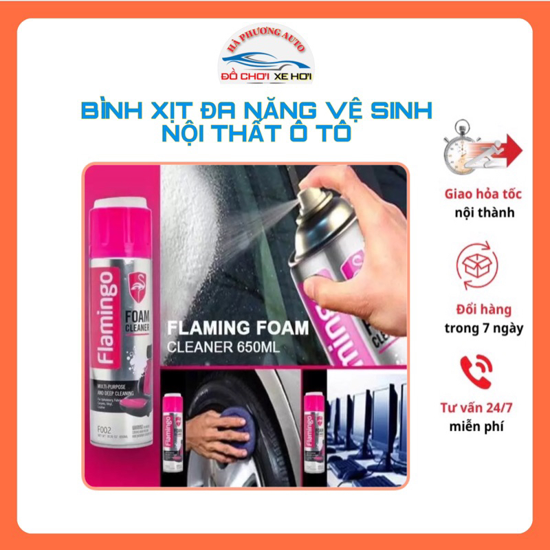 Bình xịt đa năng vệ sinh nội thất ô tô tẩy vết bẩn cho ghế da taplo nỉ Flamingo 650ml - Hàng chính hãng
