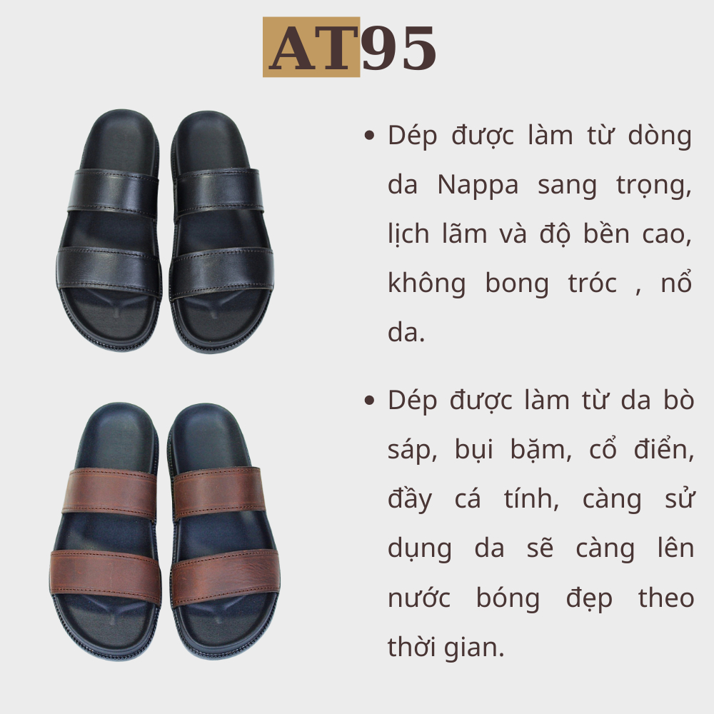 Dép sandal nam da bò cao cấp quai ngang đế cao su non thương hiệu W - D04