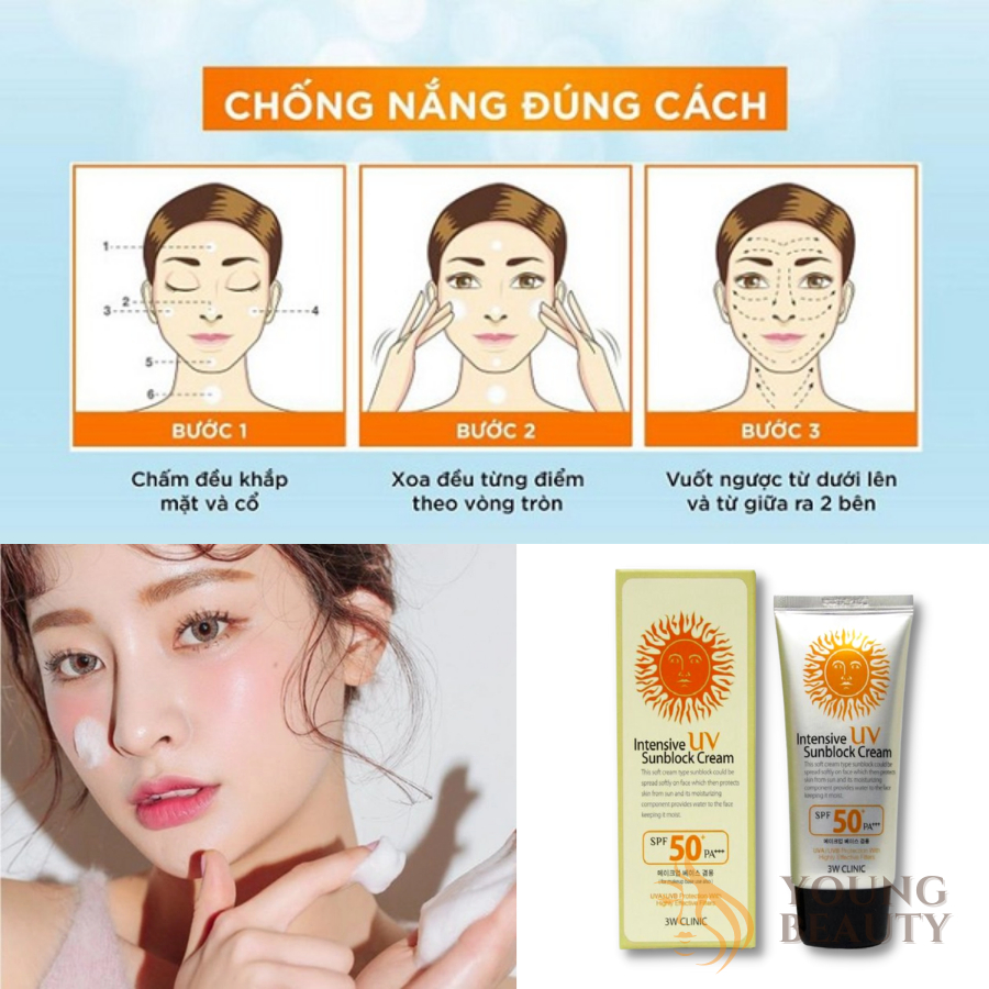 Kem chống nắng 3W Clinic Intensive UV Sunblock Cream SPF 50 PA+++ (70 ml) giúp dưỡng ẩm và bảo vệ da - YOUNG BEAUTY