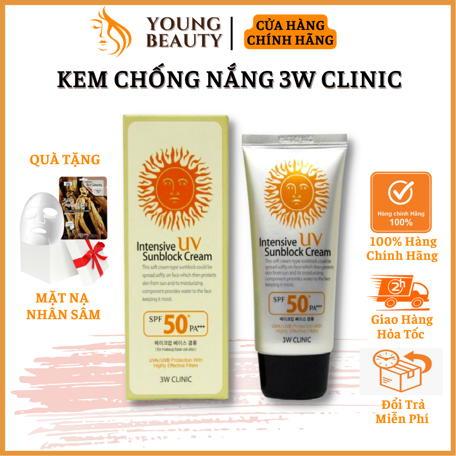 Kem chống nắng 3W Clinic Intensive UV Sunblock Cream SPF 50 PA+++ (70 ml) giúp dưỡng ẩm và bảo vệ da - YOUNG BEAUTY