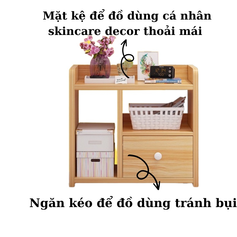 Tủ Đầu Giường Có 1 Ngăn Kéo Đa Năng Tiện Dụng, Kệ Đầu Giường Gỗ Để Đồ Skincare Trang Trí Phòng Ngủ Nhỏ Xinh
