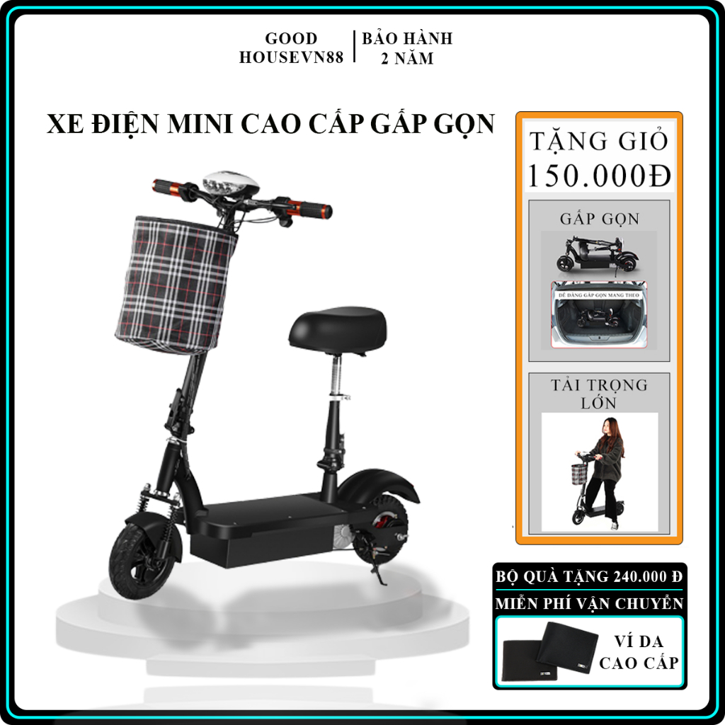 Xe điện mini E-Scooter phiên bản cao cấp dễ dàng gấp gọn, bánh xe 8 inch, động cơ mạnh mẽ sử dụng pin điện thế hệ mới