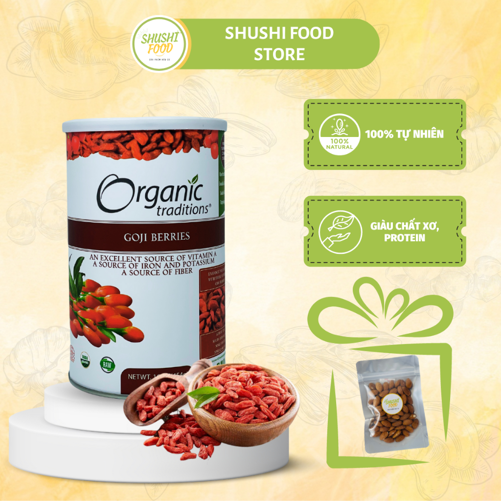 Kỳ Tử Đỏ Mỹ Sấy Khô Organic Goji Bereis Traditions Bồi Bổ Sức Khỏe Giảm Cân Chậm Lão Hoá Tốt Cho Cơ Thể 453g