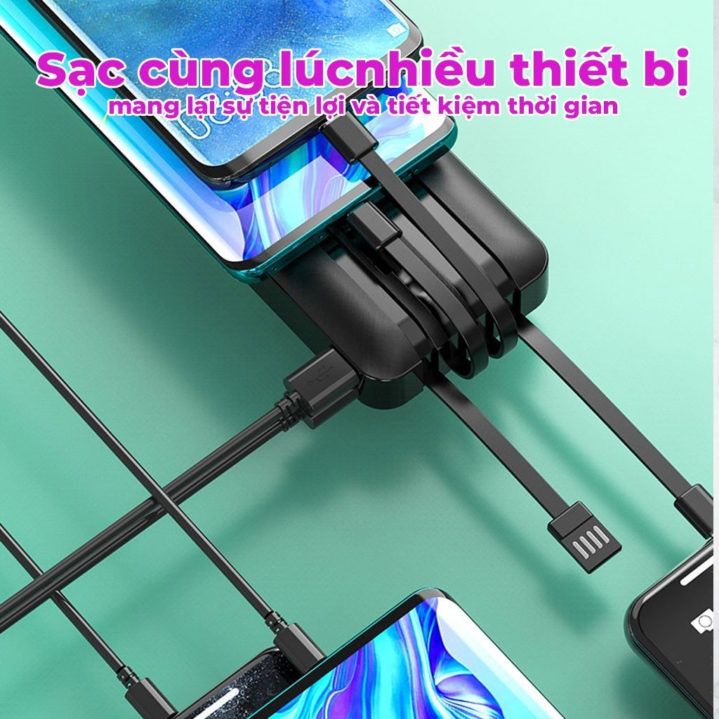 Pin Sạc Dự Phòng 20.000mAh PIXLINK - 2 Cổng Sạc Vào Type-C/Micro Tích hợp sẵn 4 đầu sạc chuyên dụng tiện lợi