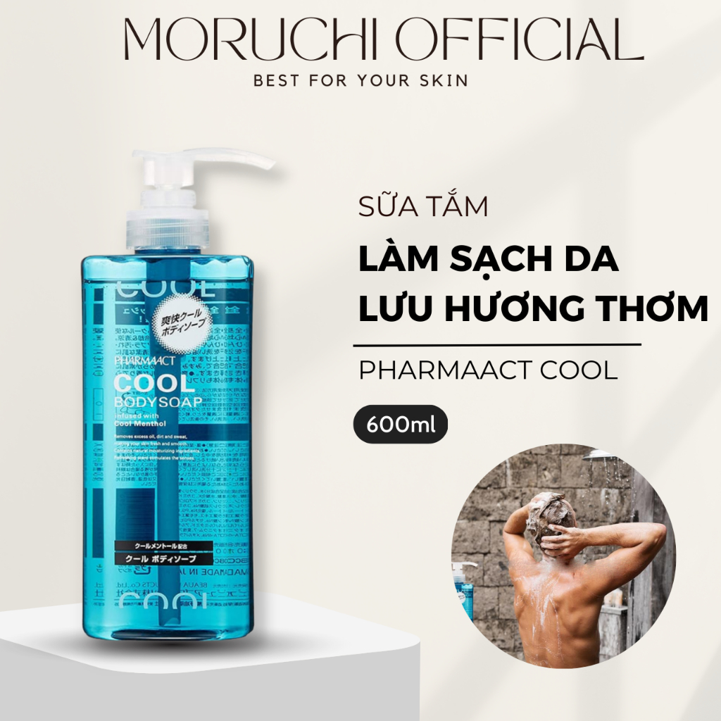 Sữa tắm nam Pharmaact Cool 600ml tinh chất bạc hà lô hội hàng Nhật nội địa Moruchi