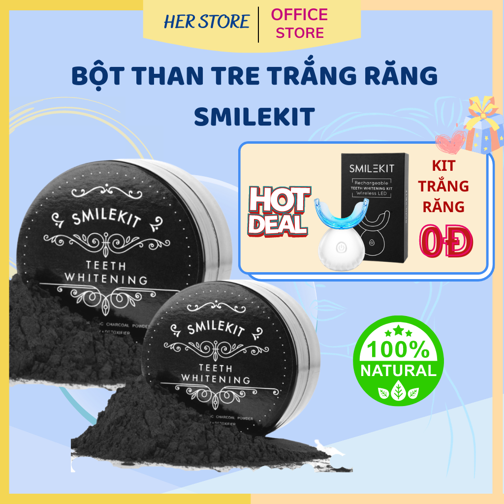 Bột trắng răng than tre SMILEKIT cao cấp, Than hoạt tính trắn răng lành tính, Sử dụng hàng ngày