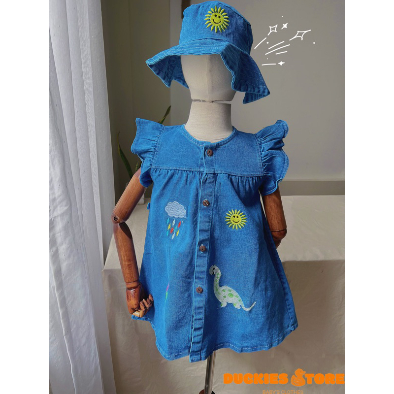Set Váy Jean + Kèm Mũ Cho Bé Gái 10-24kg Sành Điệu Ảnh Thật Shop Chụp