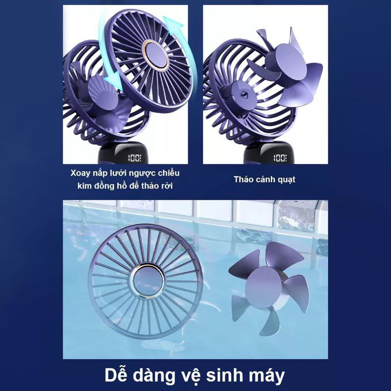 Quạt cầm tay mini đeo cổ sạc tích điện kiêm giá đỡ điện thoại REKKY sử dụng liên tục tới 15h
