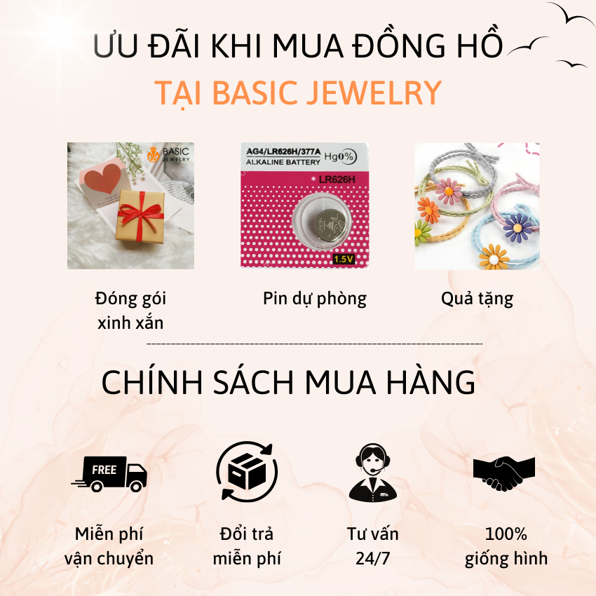 Đồng hồ nữ thời trang vintage BARSH DH06 mặt nhỏ dây da mềm ôm tay phong cách Hàn Quốc Basic Jewelry