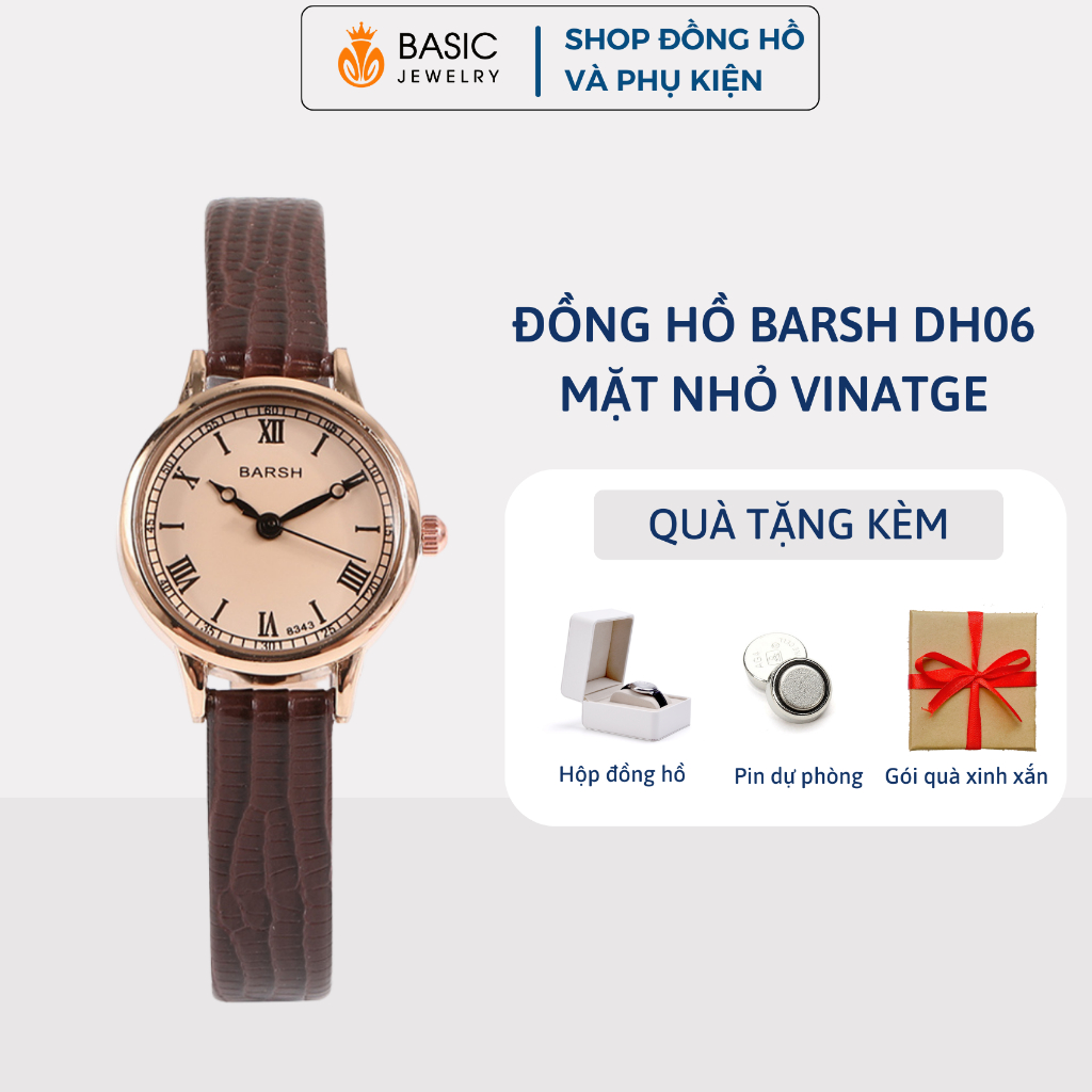 Đồng hồ nữ thời trang vintage BARSH DH06 mặt nhỏ dây da mềm ôm tay phong cách Hàn Quốc Basic Jewelry