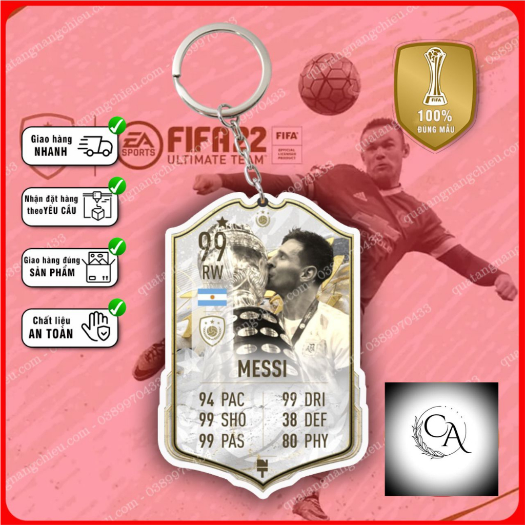 Móc khóa Icon Messi, thẻ cầu thủ bóng đá ☘️Quà Tặng Nắng Chiều☘️