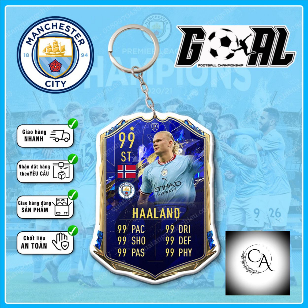 Móc khóa thẻ CLB bóng đá Manchester City Mùa 2022-2023 - Dày In Sắc Nét 2 Mặt