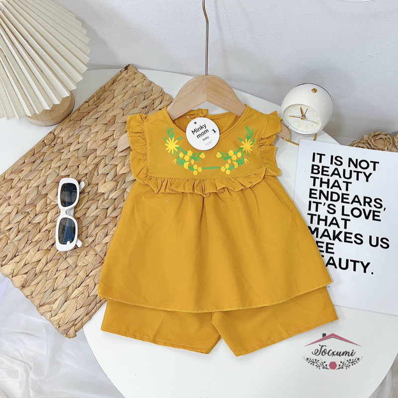 Set bộ cổ bèo hoa lá 4 màu xinh yêu cho bé gái - Tocxumi