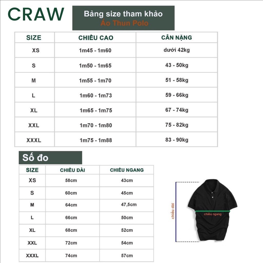 Áo thun Polo Craw Unisex vải cá sấu poly co dãn 4 chiều dày dặn form gerular fit - PL TRON