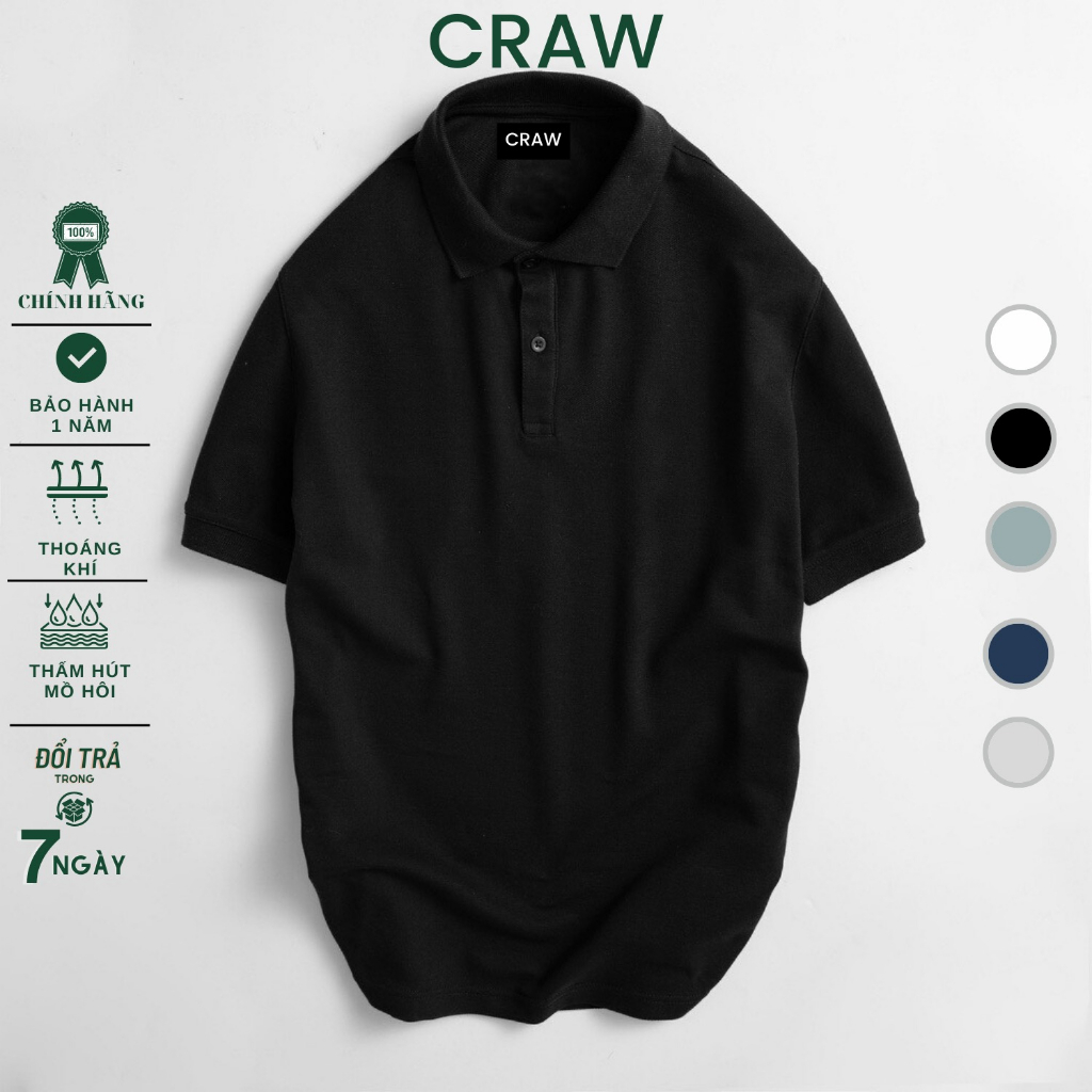 Áo thun Polo Craw Unisex vải cá sấu poly co dãn 4 chiều dày dặn form gerular fit - PL TRON
