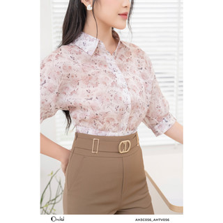 Áo sơ mi nữ hoa tay lửng bo eo orchid - ah3c056