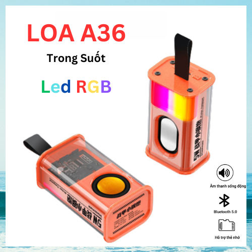 Loa Bluetooth Mini Trong Suốt A36 Không Dây Tích Hợp Sẵn Đèn Led RGB Nháy Theo Nhạc Bass Rung Cực Hay ( BH 12 Tháng )