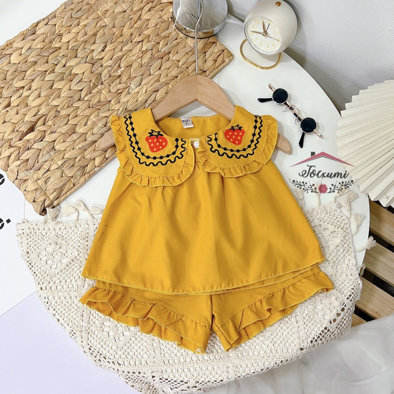 Set bộ cổ bèo dâu tây 4 màu xinh yêu cho bé gái - Tocxumi