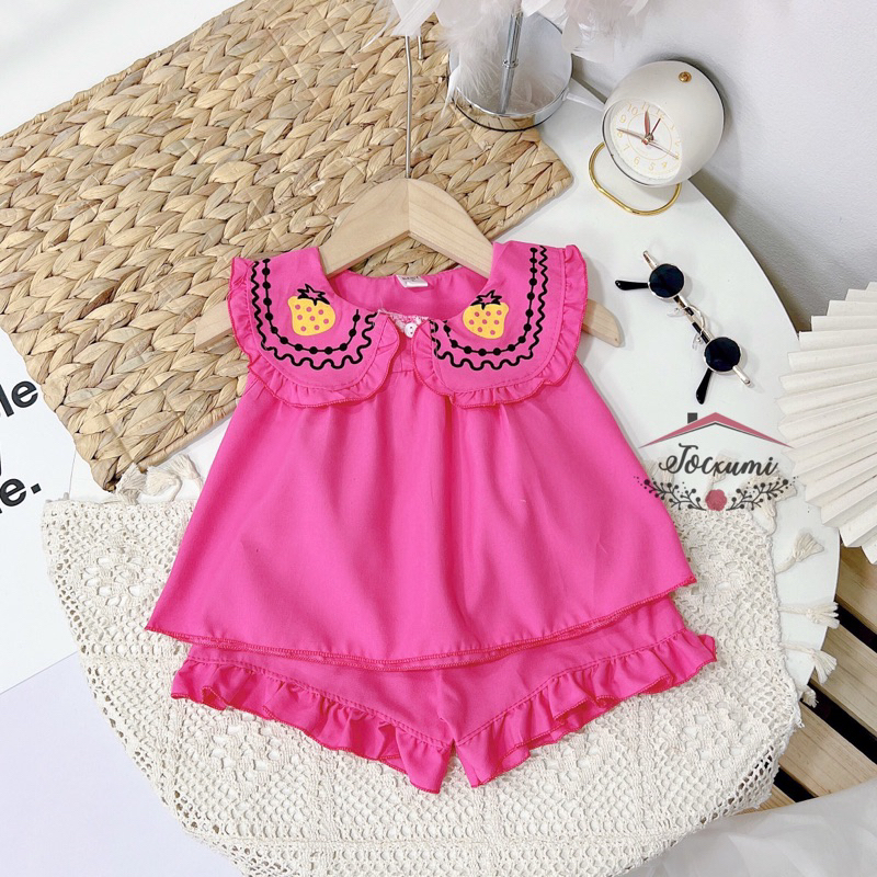 Set bộ cổ bèo dâu tây 4 màu xinh yêu cho bé gái - Tocxumi