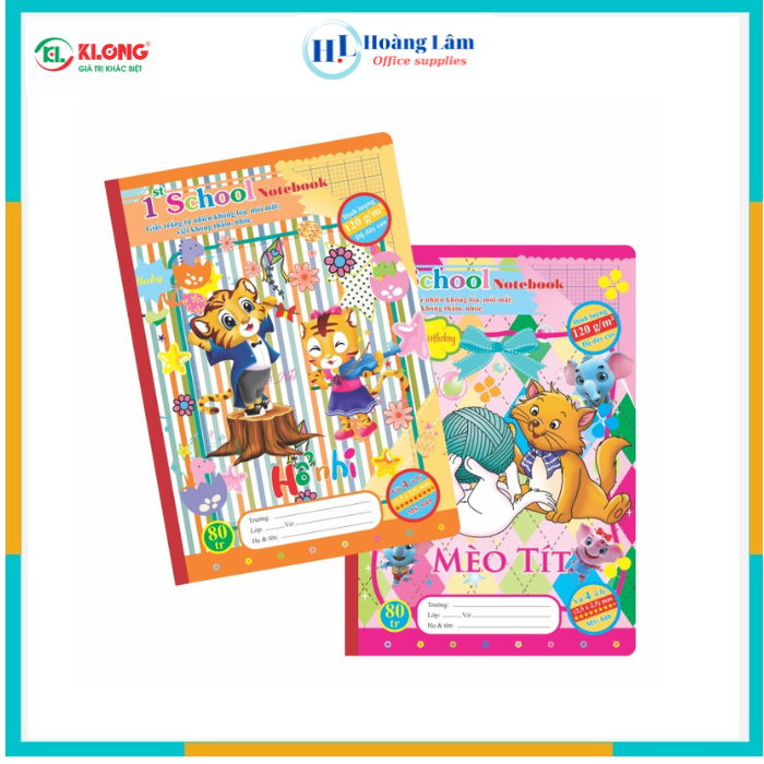 Vở 80 trang 4 ô ly School KLONG B5 định lượng 120/76; MS: 040 bìa hình ngẫu nhiên
