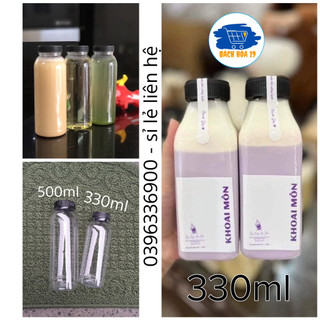 Chai nhựa pet cổ rộng 330ml 500ml-chai vuông vát cổ 330ml dày dặn