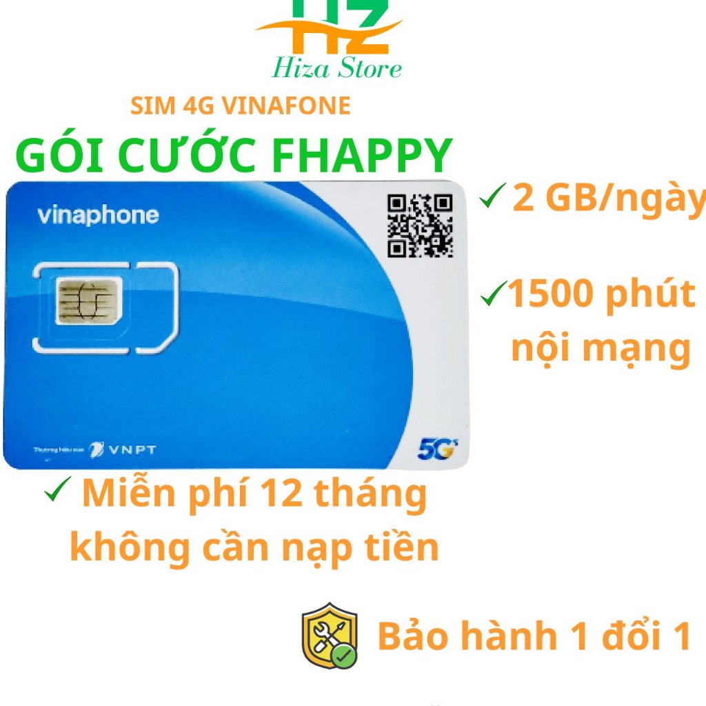 Sim 4G vinaphone U1500 FHAPPY GV89 trọn gói 12 tháng không cần nạp tiền