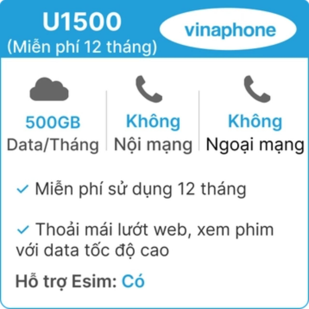 Sim 4G vinaphone U1500 FHAPPY GV89 trọn gói 12 tháng không cần nạp tiền