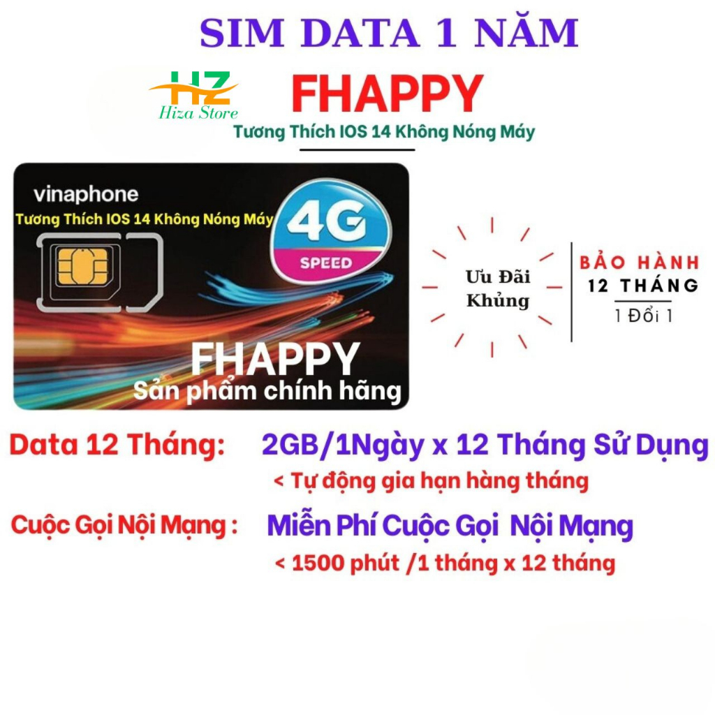 Sim 4G vinaphone U1500 FHAPPY GV89 trọn gói 12 tháng không cần nạp tiền