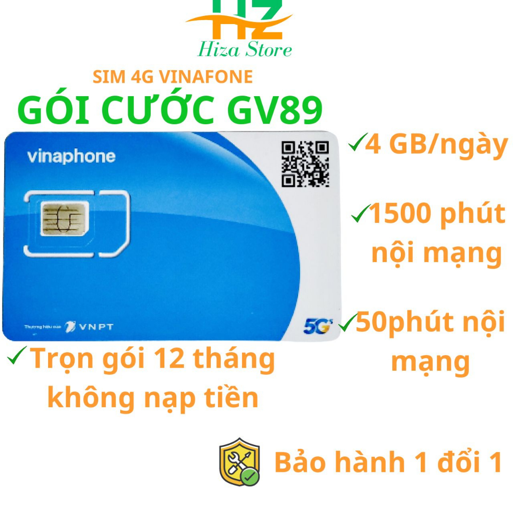 Sim 4G vinaphone U1500 FHAPPY GV89 trọn gói 12 tháng không cần nạp tiền