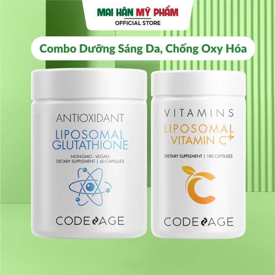 Combo Dưỡng Sáng Da, Chống Oxy Hóa Và Chống Nắng Codeage Liposomal Glutathione + Codeage Liposomal Vitamin C