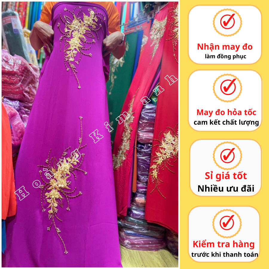 Vải may áo dài cho bà sui lụa Tơ Ý thêu hoa nổi đẹp cao cấp sang trọng mẫu truyền thống trung niên nhiều màu -Lụa Tơ Ý 1