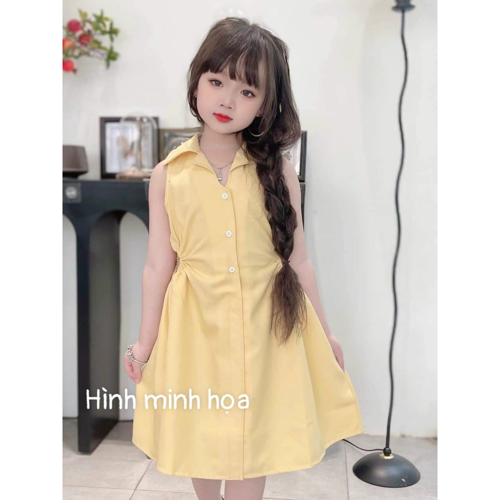Đầm bé gái sơ mi cut-out hai bên duyên dáng ngực in gấu cho bé từ 12 đến 22 kg happykids97.store
