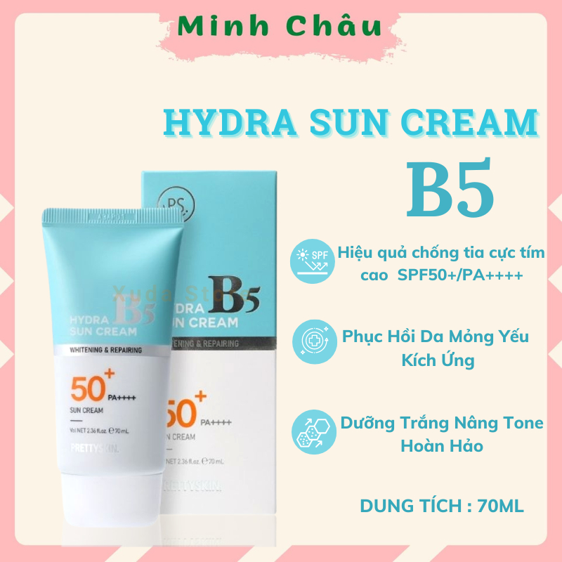 Kem Chống Nắng Phổ Rộng Hydra B5 Sun Cream PRETTYSKIN SPF50+ PA++++ 70ml, Phục Hồi, Dưỡng Trắng thấm nhanh , lên tone