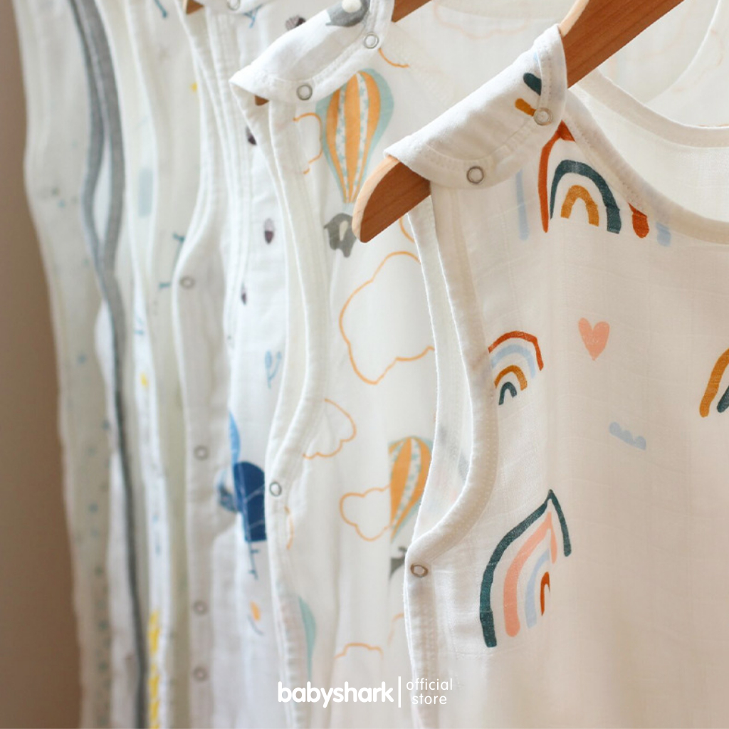 Túi ngủ cho bé sợi tre tự nhiên Babyshark 4 lớp siêu nhẹ và thoáng khí giúp bé ngủ ngon chống giật mình