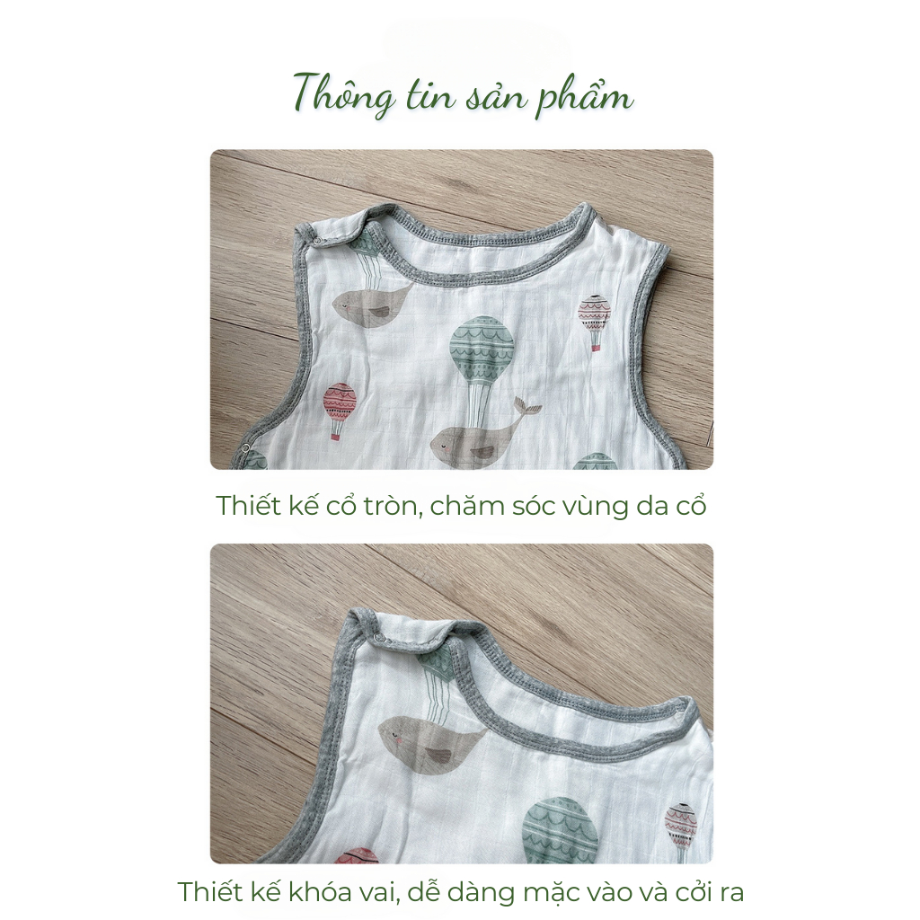 Túi ngủ cho bé sợi tre tự nhiên Babyshark 4 lớp siêu nhẹ và thoáng khí giúp bé ngủ ngon chống giật mình