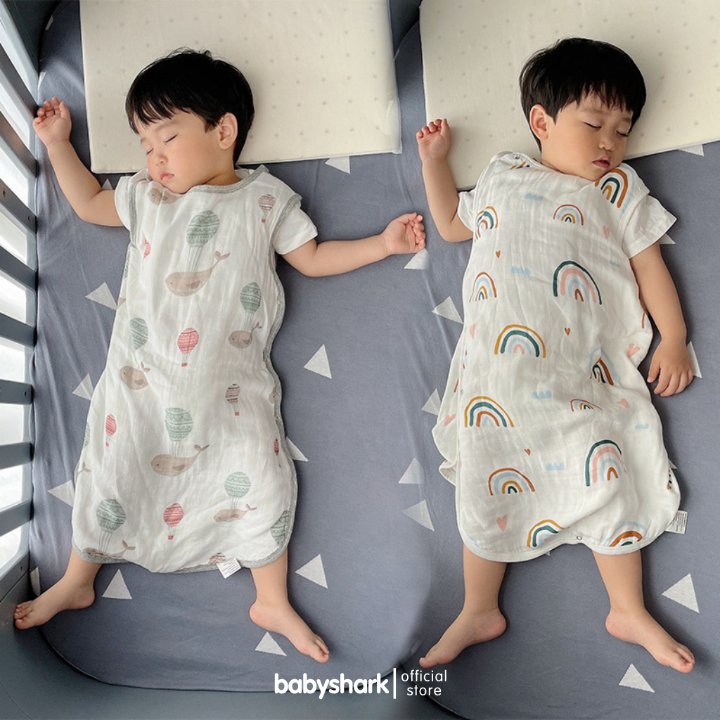 Túi ngủ cho bé sợi tre tự nhiên Babyshark 4 lớp siêu nhẹ và thoáng khí giúp bé ngủ ngon chống giật mình