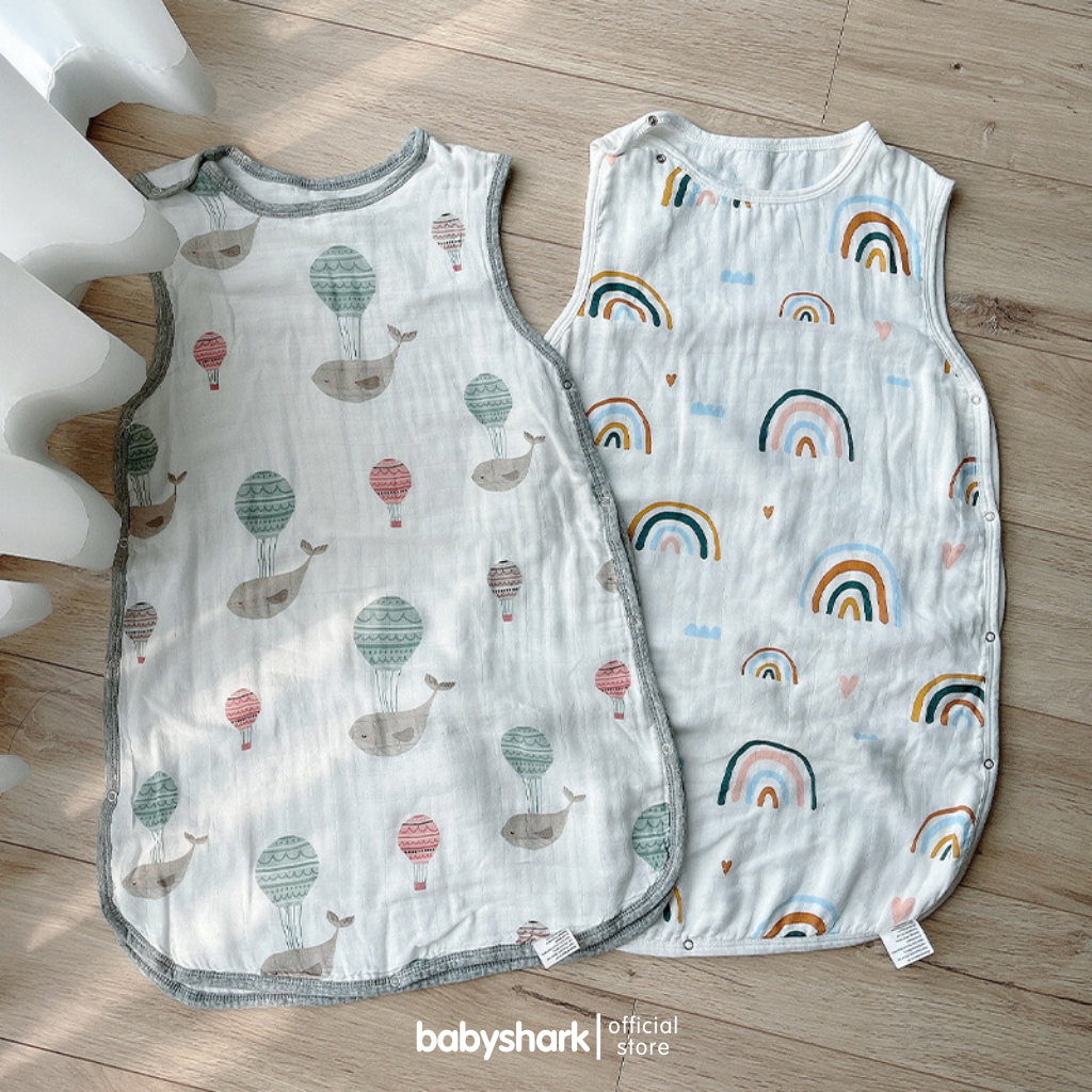 Túi ngủ cho bé sợi tre tự nhiên Babyshark 4 lớp siêu nhẹ và thoáng khí giúp bé ngủ ngon chống giật mình