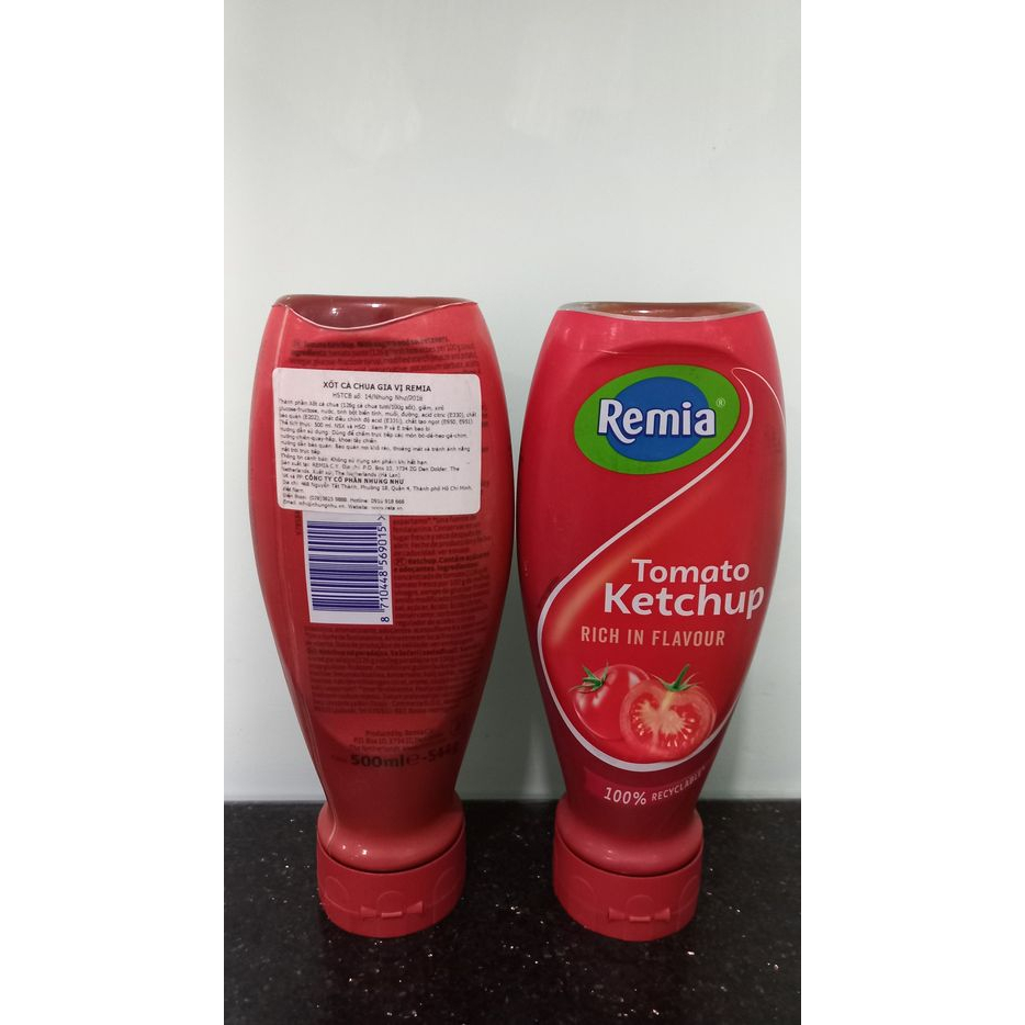 Sốt tương cà chua lắp úp ngược Remia - Tomato Ketchup 500gr-Expiry date: 12/05/2023.(có 1 vai chai nam bi hu như hình a)