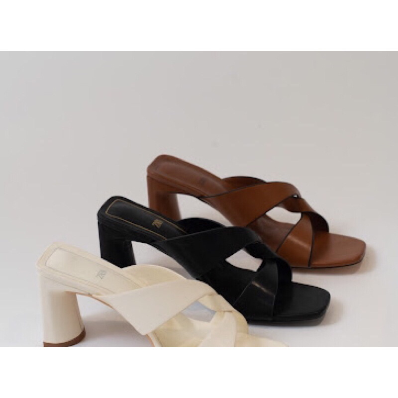 Guốc Ellen Heels ZA RA xuất, màu nâu, đế gỗ cao 7,5cm - 250222011