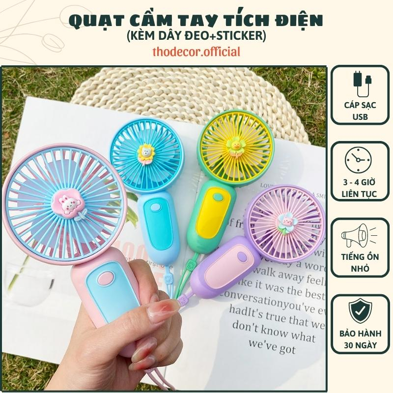 Quạt Mini Cầm Tay Sạc Điện Cho Mùa Hè Tặng Kèm Sạc USB và Dây Đeo Cao Su